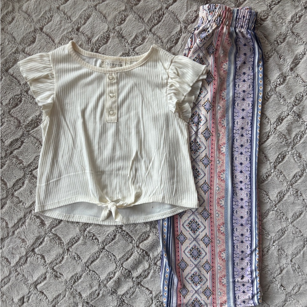 Cream Top and Patterned Pants Set